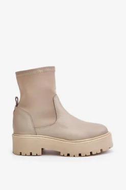 Damskie Zazoo 2947 Wsuwane Botki Damskie Ze Skóry Naturalnej Beżowe