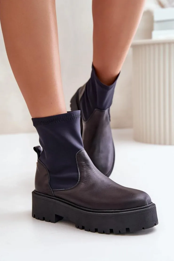 Zazoo Botki Wiosenne|Czarne Botki*2947 Wsuwane Botki Damskie Ze Skóry Naturalnej Czarne Czarny