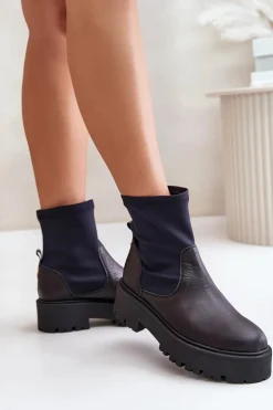 Zazoo Botki Wiosenne|Czarne Botki*2947 Wsuwane Botki Damskie Ze Skóry Naturalnej Czarne Czarny
