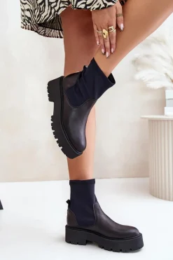 Zazoo Botki Wiosenne|Czarne Botki*2947 Wsuwane Botki Damskie Ze Skóry Naturalnej Czarne Czarny