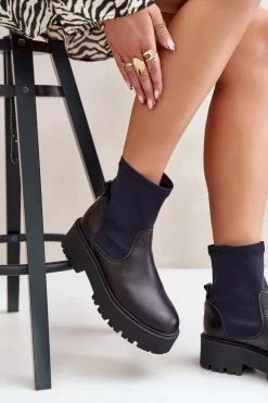 Zazoo Botki Wiosenne|Czarne Botki*2947 Wsuwane Botki Damskie Ze Skóry Naturalnej Czarne Czarny