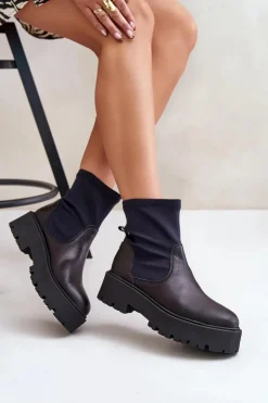 Zazoo Botki Wiosenne|Czarne Botki*2947 Wsuwane Botki Damskie Ze Skóry Naturalnej Czarne Czarny