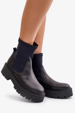 Zazoo Botki Wiosenne|Czarne Botki*2947 Wsuwane Botki Damskie Ze Skóry Naturalnej Czarne Czarny