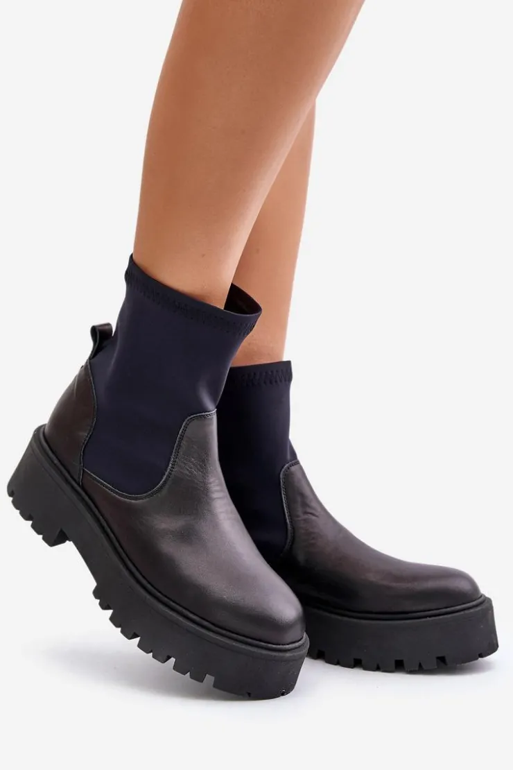 Zazoo Botki Wiosenne|Czarne Botki*2947 Wsuwane Botki Damskie Ze Skóry Naturalnej Czarne Czarny