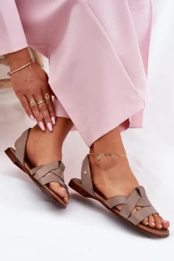 Damskie Zazoo 40185 Wygodne Skórzane Wsuwane Sandały Ciemnobeżowe