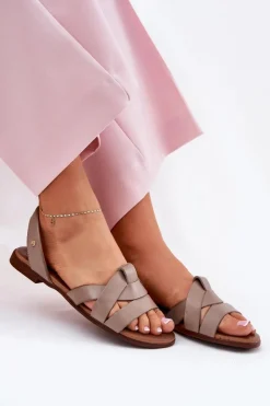 Damskie Zazoo 40185 Wygodne Skórzane Wsuwane Sandały Ciemnobeżowe