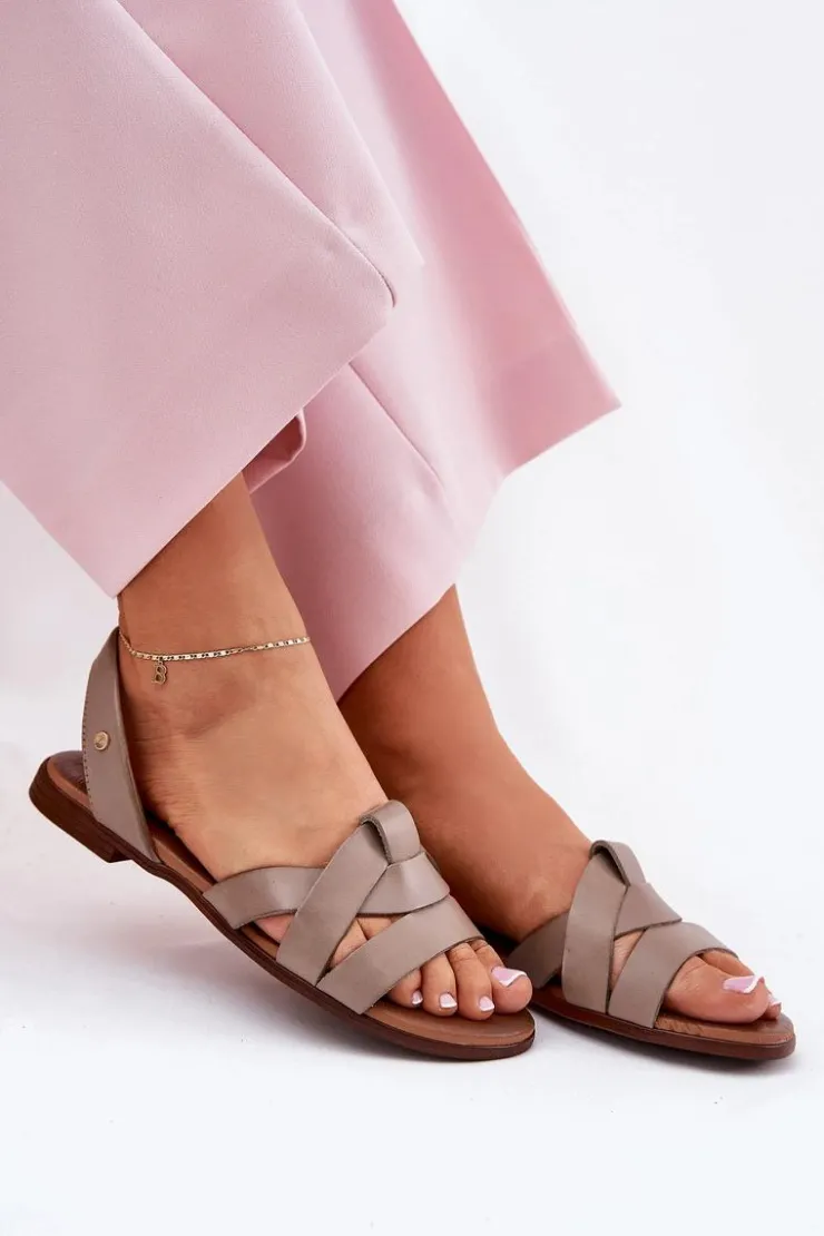 Damskie Zazoo 40185 Wygodne Skórzane Wsuwane Sandały Ciemnobeżowe