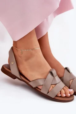 Damskie Zazoo 40185 Wygodne Skórzane Wsuwane Sandały Ciemnobeżowe