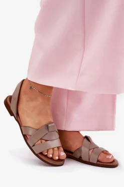 Damskie Zazoo 40185 Wygodne Skórzane Wsuwane Sandały Ciemnobeżowe