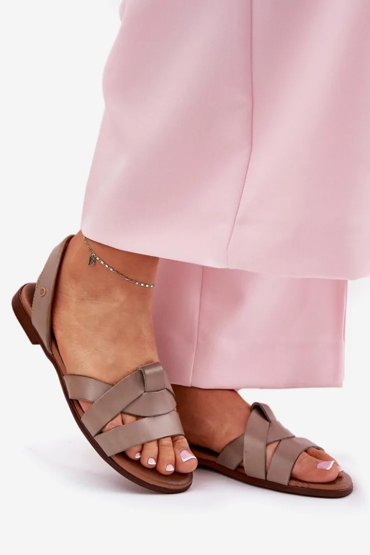 Damskie Zazoo 40185 Wygodne Skórzane Wsuwane Sandały Ciemnobeżowe