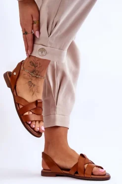 Damskie Zazoo 40185 Wygodne Skórzane Wsuwane Sandały Brązowe