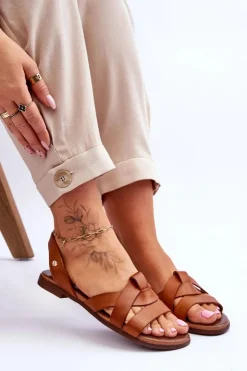 Damskie Zazoo 40185 Wygodne Skórzane Wsuwane Sandały Brązowe