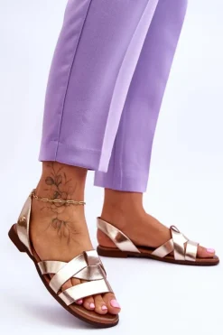 Zazoo 40185 Wygodne Skórzane Wsuwane Sandały Złote Złoty