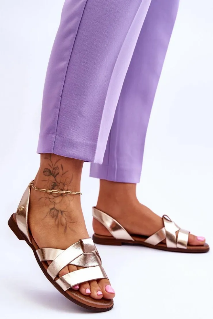 Zazoo 40185 Wygodne Skórzane Wsuwane Sandały Złote Złoty