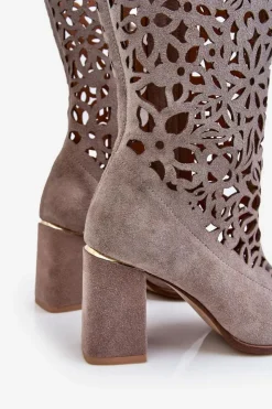 Damskie Zazoo 3234 Zamszowe Ażurowe Kozaki 3234 Cappuccino
