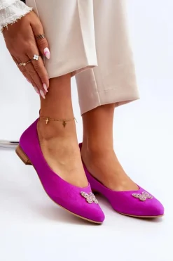 Damskie Zazoo 2887 Zamszowe Baleriny Z Ozdobnym Motylem Fuksja