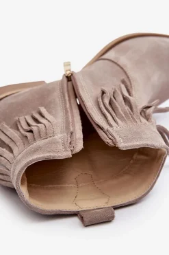 Discount Zazoo 3430 Zamszowe Botki Damskie Z Frędzlami Cappucino