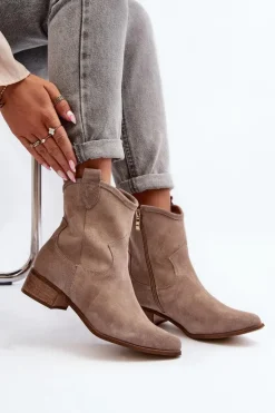 Best Zazoo 3329 Zamszowe Botki Kowbojki Na Niskim Obcasie Cappucino