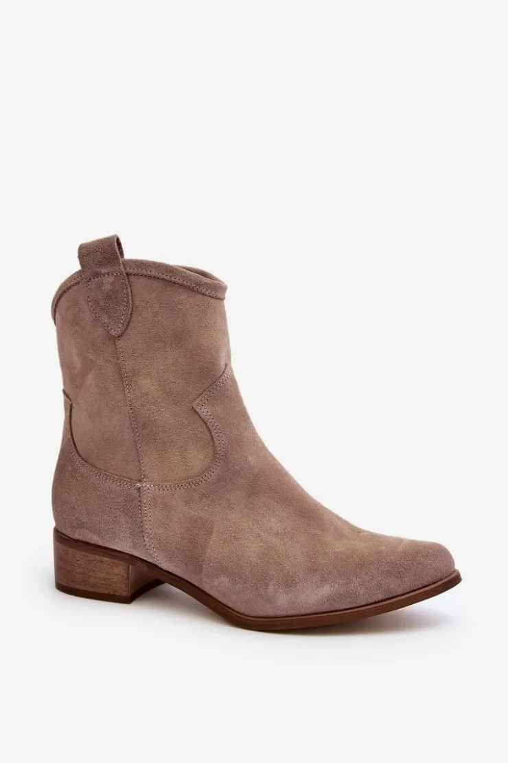 Best Zazoo 3329 Zamszowe Botki Kowbojki Na Niskim Obcasie Cappucino