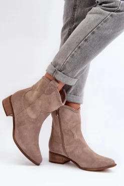 Best Zazoo 3329 Zamszowe Botki Kowbojki Na Niskim Obcasie Cappucino