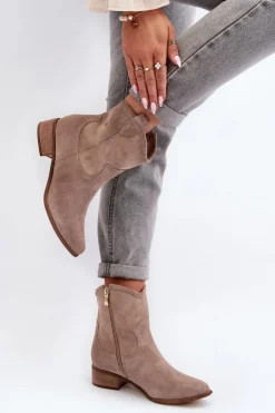 Best Zazoo 3329 Zamszowe Botki Kowbojki Na Niskim Obcasie Cappucino