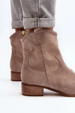 Best Zazoo 3329 Zamszowe Botki Kowbojki Na Niskim Obcasie Cappucino