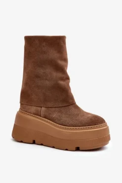 Zazoo Botki Maciejka|Czarne Botki*3410 Zamszowe Damskie Botki Na Masywnej Platformie Camel Brązowy