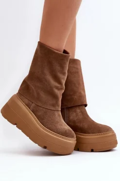 Zazoo Botki Maciejka|Czarne Botki*3410 Zamszowe Damskie Botki Na Masywnej Platformie Camel Brązowy