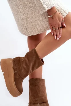 Zazoo Botki Maciejka|Czarne Botki*3410 Zamszowe Damskie Botki Na Masywnej Platformie Camel Brązowy