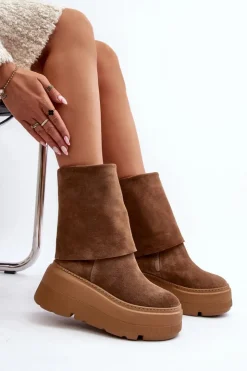 Zazoo Botki Maciejka|Czarne Botki*3410 Zamszowe Damskie Botki Na Masywnej Platformie Camel Brązowy