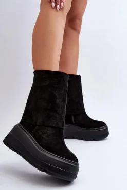 Zazoo Botki Maciejka|Botki Skórzane*3410 Zamszowe Damskie Botki Na Masywnej Platformie Czarne