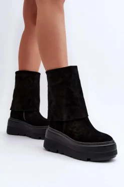 Zazoo Botki Maciejka|Botki Skórzane*3410 Zamszowe Damskie Botki Na Masywnej Platformie Czarne