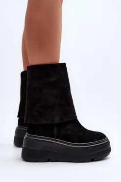 Zazoo Botki Maciejka|Botki Skórzane*3410 Zamszowe Damskie Botki Na Masywnej Platformie Czarne