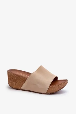 Zazoo Klapki Na Koturnie|Klapki Korkowe*40311 Zamszowe Klapki Damskie Na Korkowym Koturnie Beżowe