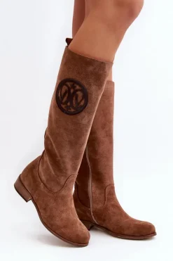 Damskie Zazoo 3367 Zamszowe Kozaki Damskie Przed Kolano Brązowe