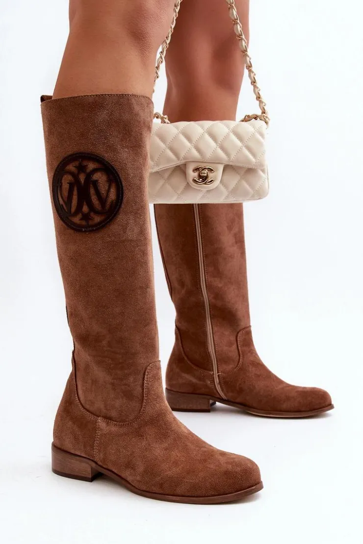 Damskie Zazoo 3367 Zamszowe Kozaki Damskie Przed Kolano Brązowe