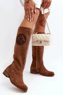 Damskie Zazoo 3367 Zamszowe Kozaki Damskie Przed Kolano Brązowe