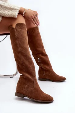 Best Zazoo 3407 Zamszowe Kozaki Do Kolana Na Płaskim Obcasie Camel