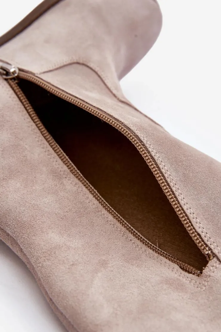 Zazoo Kozaki Wiosenne|Kozaki Płaskie*3407 Zamszowe Kozaki Do Kolana Na Płaskim Obcasie Cappuccino