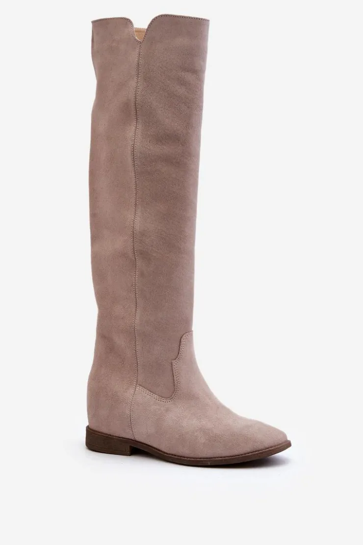 Zazoo Kozaki Wiosenne|Kozaki Płaskie*3407 Zamszowe Kozaki Do Kolana Na Płaskim Obcasie Cappuccino