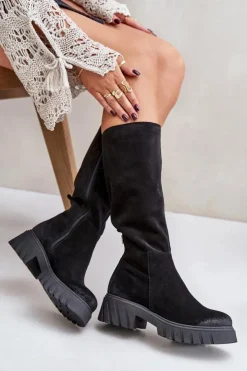 Sale Zazoo 70145 Zamszowe Kozaki Przed Kolano Ocieplane Czarne Czarny