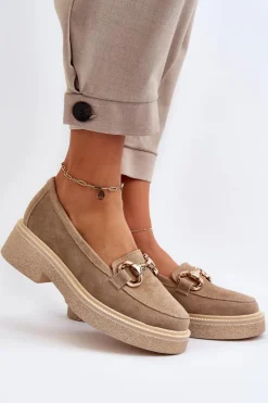 Best Zazoo 3429 Zamszowe Mokasyny Damskie Z Ozdobą Beżowe Beżowy