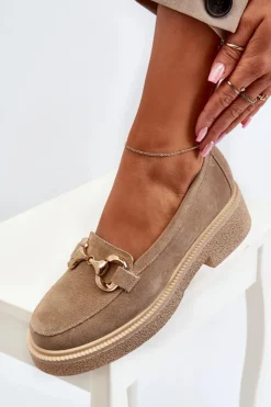 Best Zazoo 3429 Zamszowe Mokasyny Damskie Z Ozdobą Beżowe Beżowy