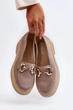 Zazoo Loafersy Damskie|Mokasyny Płaskie*3429 Zamszowe Mokasyny Damskie Z Ozdobą Brązowe Brązowy