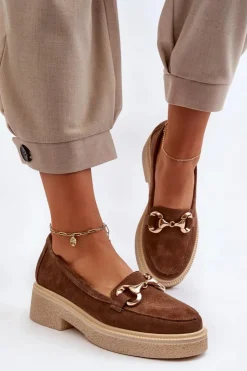 Zazoo Loafersy Damskie|Mokasyny Płaskie*3429 Zamszowe Mokasyny Damskie Z Ozdobą Brązowe Brązowy