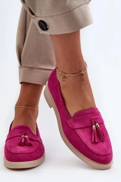 Clearance Zazoo 3420 Zamszowe Mokasyny Damskie Na Płaskim Obcasie Fuskja Różowy