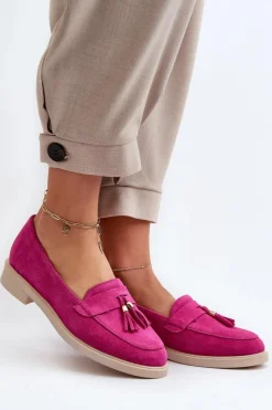 Clearance Zazoo 3420 Zamszowe Mokasyny Damskie Na Płaskim Obcasie Fuskja Różowy