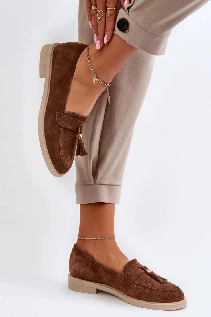 Zazoo Loafersy Damskie|Mokasyny Płaskie*3420 Zamszowe Mokasyny Damskie Na Płaskim Obcasie Brązowe Brązowy