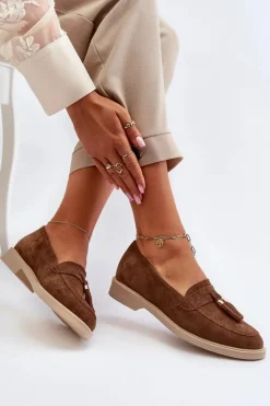 Zazoo Loafersy Damskie|Mokasyny Płaskie*3420 Zamszowe Mokasyny Damskie Na Płaskim Obcasie Brązowe Brązowy