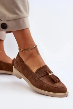 Zazoo Loafersy Damskie|Mokasyny Płaskie*3420 Zamszowe Mokasyny Damskie Na Płaskim Obcasie Brązowe Brązowy
